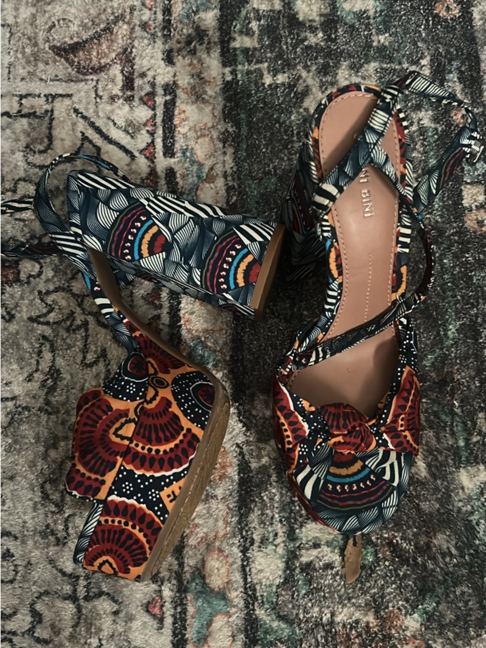 Gianni Bini Navy, Orange and Cream Patterned Platform Sandals